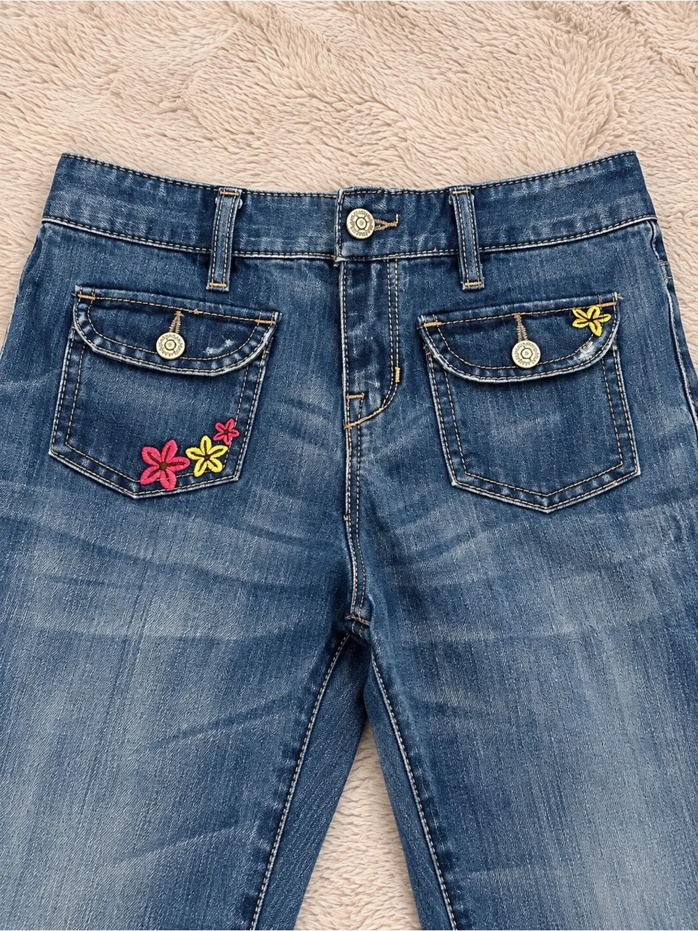 Old Navy Girls 14 Embroidered Denim Capri Jeans Adjustable Waist Y2K